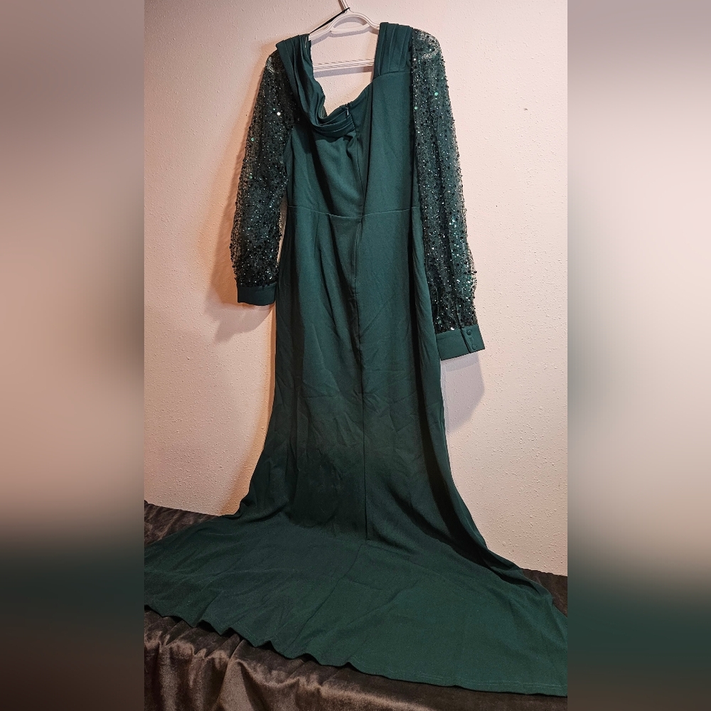 NWOT Faeriesty Asymmetrical Neck Lantern Sleeves Formal Mermaid Dress Sparkle 3X - Picture 8 of 8